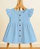 Mom's Home Organic Cotton Knit Frill Sleeves Solid Dress - Blue