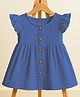 Mom's Home Organic Cotton Knit Frill Sleeves Solid Dress - Royal Blue