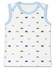 Mom's Home Organic Cotton Knit Sleeveless Cars Printed Vest - White