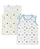 Mom's Home Organic Cotton Knit Pack Of 2 Sleeveless Avocado & Cars Printed Vests - White