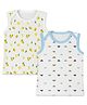 Mom's Home Organic Cotton Knit Pack Of 2 Sleeveless Lemon & Cars Printed Vests - White