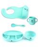 ZoZoBaa Silicone Feeding Set Including Baby Bib,Long Spoon,Open Handle Cup, Suction Base Oval Plate & Bowl for Toddler |Solid Cutlery Set|Easy Wipe Clean|Baby Weaning Sets (5 Pc), [Green]