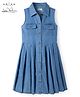 Arias Woven Sleeveless Washed Denim Shirt Dress With Pleat Detailing - Blue