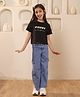 Shorgul Cotton Knit Half Sleeves Hearts Printed Tee & Cargo Style Jeans Set - Black