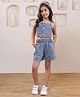 Shorgul Cotton Denim Sleeveless Washed Top & Shorts Set - Blue