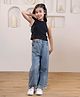 Shorgul Cotton Knit Sleeveless Solid Crop Top & Jeans Set - Black