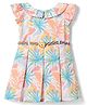Enfance Core Cotton Woven Frocks Half Sleeves Peter Pan Collar Flower Printed Peach 2-3 Years