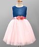 Enfance Core Denim Woven Sleeveless Solid Frock With Floral Applique - Peach & Navy Blue