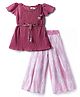 Enfance Core Cotton Knit Half Sleeves Crushed Top & Leggings Set with Floral Applique - Lavender