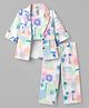 Enfance Core Cotton Knit Top & Pant Printed Co-ord Set With Jacket - Blue & Peach