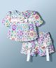 Enfance Core Cotton Knit To Woven Half Sleeves Top & Shorts Set With Floral Print & Teddy Applique - Pink