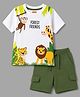 Babyhug Single Jersey Knit Half Sleeves T-Shirt & Shorts With Animal Print - White
