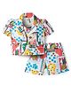 Enfance Core Cotton Knit To Woven Sleeveless Top & Shorts Set With Half Sleeves Jacket & Fruit Print - Red