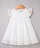 Enfance Core Cotton Woven Half Sleeves Tiered Frock With Floral Applique - White