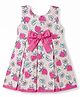 Enfance Core Cotton Woven Sleeveless Strawberry Printed Frock With Bow Applique - Pink