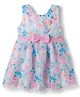 Enfance Core Cotton Woven Sleeveless Rose Printed Frock With Bow Applique - Pink