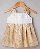Enfance Core Cotton Woven Sleeveless Polka & Glitter Foil Printed Frock With Bow Applique - Cream