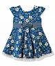 Enfance Core Cotton Woven Half Sleeves Floral Printed Frock With Bow Applique - Navy Blue
