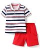 Babyhug Single Jersey Knit Half Sleeves Striped Polo T-Shirt & Shorts Set - Multicolor