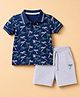 Babyhug Single Jersey Knit Half Sleeves T-Shirt & Shorts With Plam Tree Print - Navy Blue & Grey