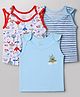 OHMS Single Jersey Knit Sleeveless Jhablas with Stripes & Animals Print Pack of 3 - Light Blue & White