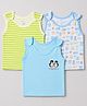 OHMS Single Jersey Knit Sleeveless Striped Jhablas with Animal Print Pack Of 3 - Green White & Blue
