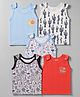 OHMS Single Jersey Knit Sleeveless Jhablas with Animal & Tropical Print Pack Of 5 - Blue White & Red