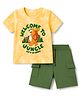 Babyhug Single Jersey Knit Half Sleeves T-Shirt & Shorts Set with Welcome to the Jungle & Lion Print - Yellow & Green