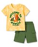 Babyhug Single Jersey Knit Half Sleeves T-Shirt & Shorts Set with Welcome to the Jungle & Lion Print - Yellow & Green