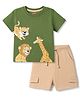 Babyhug Single Jersey Knit Half Sleeves T-Shirt & Shorts Set With Animal Print - Green & Brown