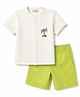 Arias Cotton Woven Half Sleeves Triple Gauze Shirt & Shorts Set With Tree Embroidery - White & Green