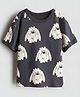 Googo Gaaga Cotton Knit Half Sleeves Animal Printed Tee - Black