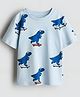 Googo Gaaga Cotton Knit Half Sleeves Dinosaur Printed Tee - Blue