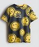 Googo Gaaga Cotton Knit Half Sleeves Smiley Face Printed Tee - Black