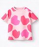 Googo Gaaga Cotton Knit Half Sleeves Hearts Printed Tee - Pink