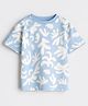 Googo Gaaga Cotton Knit Half Sleeves Leaves Printed Tee - Blue