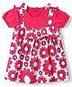 Doodle Poodle 100% Cotton Woven Half Sleeves Frock with Floral Print - Dark Pink