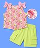 OLLINGTON ST. Sinker Knit Sleeveless Top & Shorts Set With Floral Print & Bow Applique - Multicolor