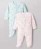 I Bears Interlock Knit Full Sleeves Footed Sleepsuits with Teddy & Elephant Print Pack of 2 - Multicolor