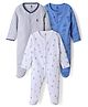 I Bears Interlock Knit Full Sleeves Striped & Printed Sleepsuits Pack of 3 - Multicolor