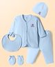 I Bears Interlock Knit Full Sleeves T-Shirt & Pyjama Night Suit with Cap Bib & Mittens - Light Blue