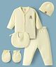 I Bears Interlock Knit Full Sleeves T-Shirt & Pyjama Night Suit With Cap Mittens & Bib & Bear Embroidery - Lemon Yellow