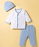 I Bears Interlock Knit Full Sleeves T-Shirt & Pyjama Night Suit With Cap & Bear Print - Blue