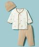 I Bears Interlock Knit Full Sleeves T-Shirt & Pyjama Night Suit With Cap & Nuts Print - Beige