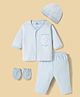 I Bears Interlock Knit Full Sleeves Striped T-Shirt & Pyjama Night Suit With Cap Mittens & Bear Print - Blue
