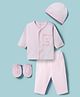 I Bears Interlock Knit Full Sleeves Striped T-Shirt & Pyjama Night Suit With Mittens Cap & Moon Patch - Pink