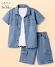 Arias Cotton Knit Half Sleeves Solid Color Shirt & Shorts Set with T-Shirt - Blue