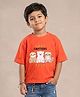 Kaboosh Cotton Knit Drop Shoulder Half Sleeves Animals Printed Tee - Orange