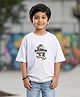 Kaboosh Cotton Knit Drop Shoulder Half Sleeves Panda Mood Text Printed Tee - White Melange