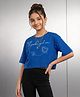 Kaboosh Cotton Knit Drop Shoulder Half Sleeves Pookie Girl Text Printed Crop Tee - Royal Blue